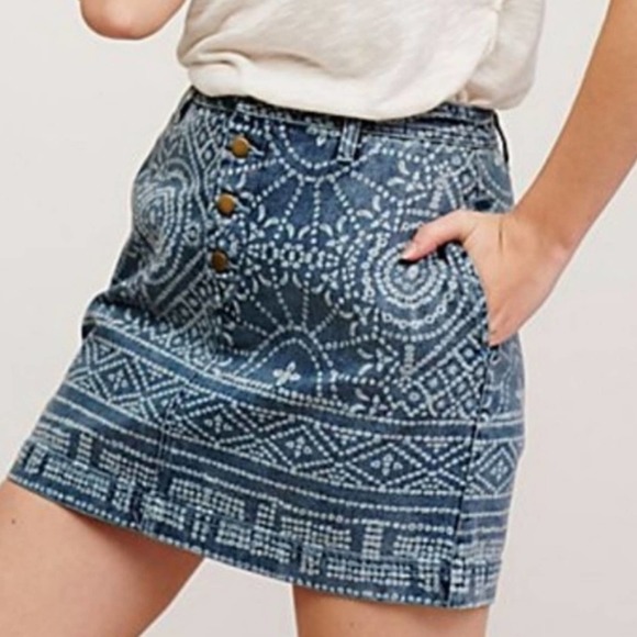 FREE PEOPLE Boho Button Fly Denim Skirt Size 2 - Picture 5 of 8
